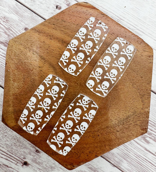 Skull and Crossbones Print Halloween Acrylic Bar Earring Blanks, DIY Jewelry Making