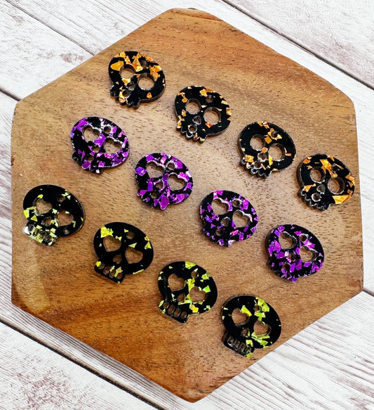Black Glitter Flake Skull Trio Halloween Set Acrylic Earring Blanks, DIY Jewelry Making