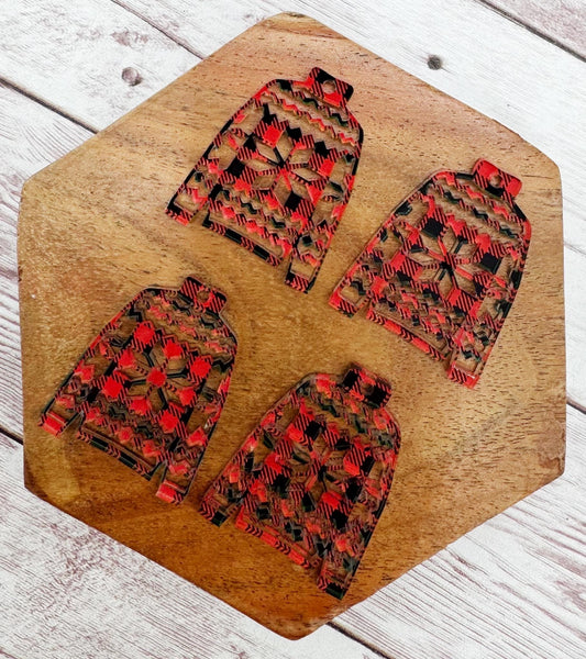 Black and Red Plaid Ugly Christmas Sweater Acrylic Earring Blanks, DIY Jewelry Making