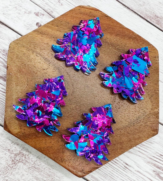 Purple and Blue Chunky Glitter Christmas Tree Acrylic Earring Blanks, DIY Jewelry Making