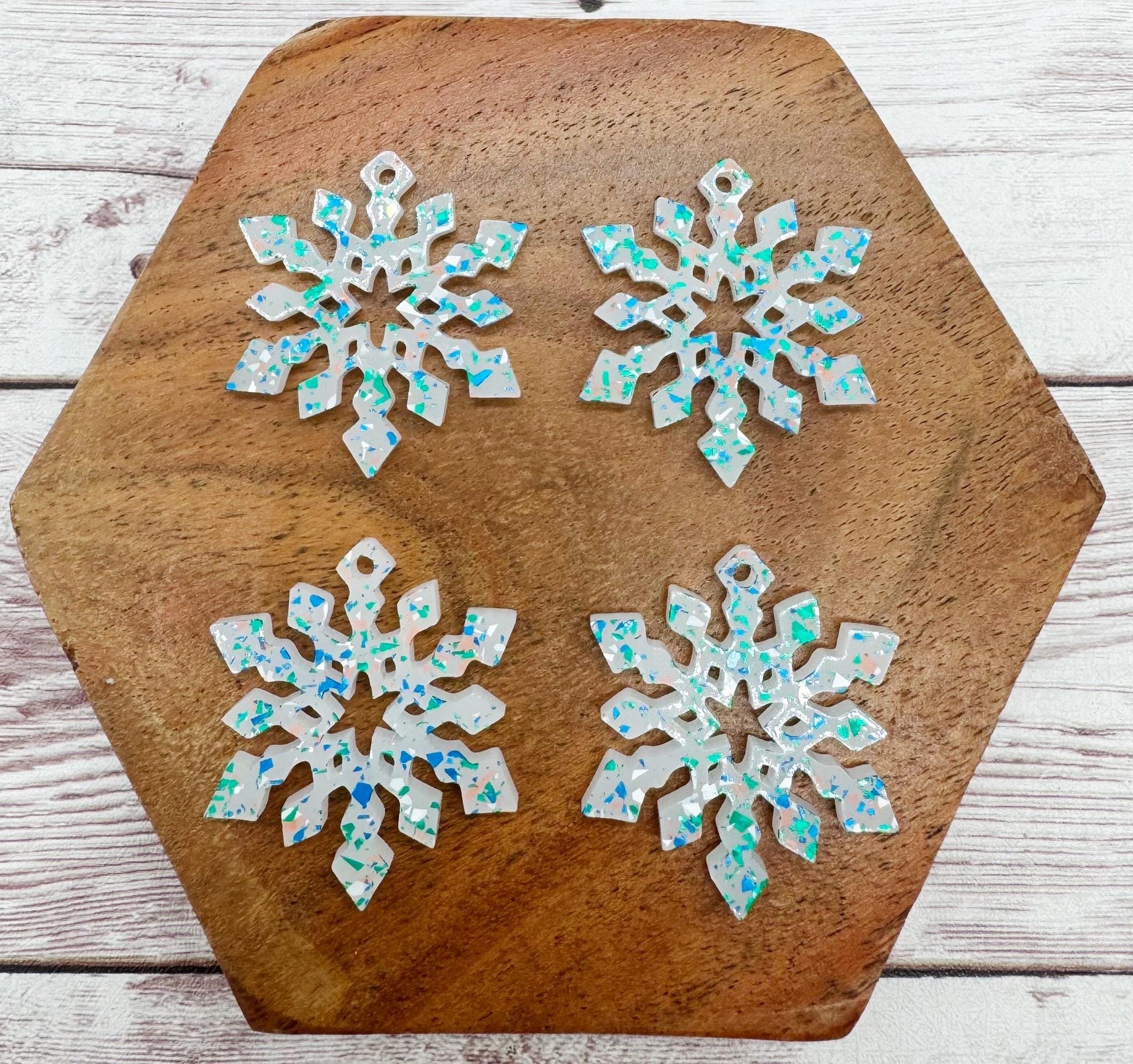 Blue Teal Pink Glitter Flake Snowflake Acrylic Winter Christmas Earring Blanks, DIY Jewelry Making