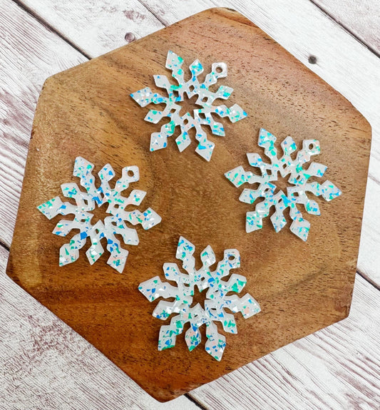Blue Teal Pink Glitter Flake Snowflake Acrylic Winter Christmas Earring Blanks, DIY Jewelry Making