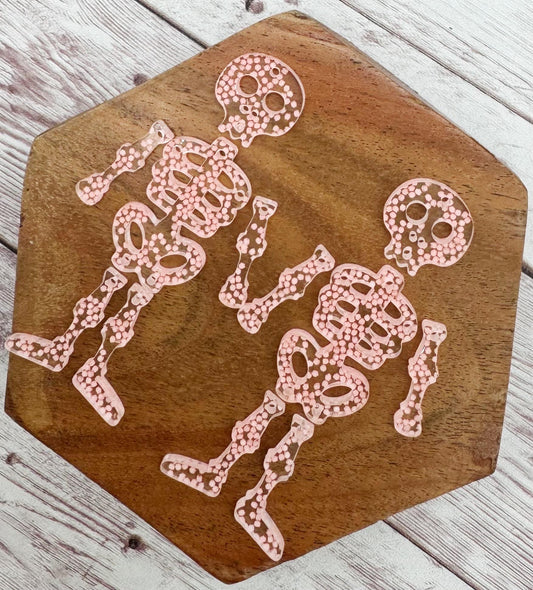Glow in the Dark Pink Glitter Skeleton Set Halloween Acrylic Earring Blanks, DIY Jewelry Making