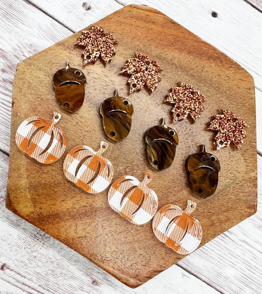Fall Leaf Acorn Pumpkin Trio Acrylic Earring Blank Set, DIY Jewelry Making