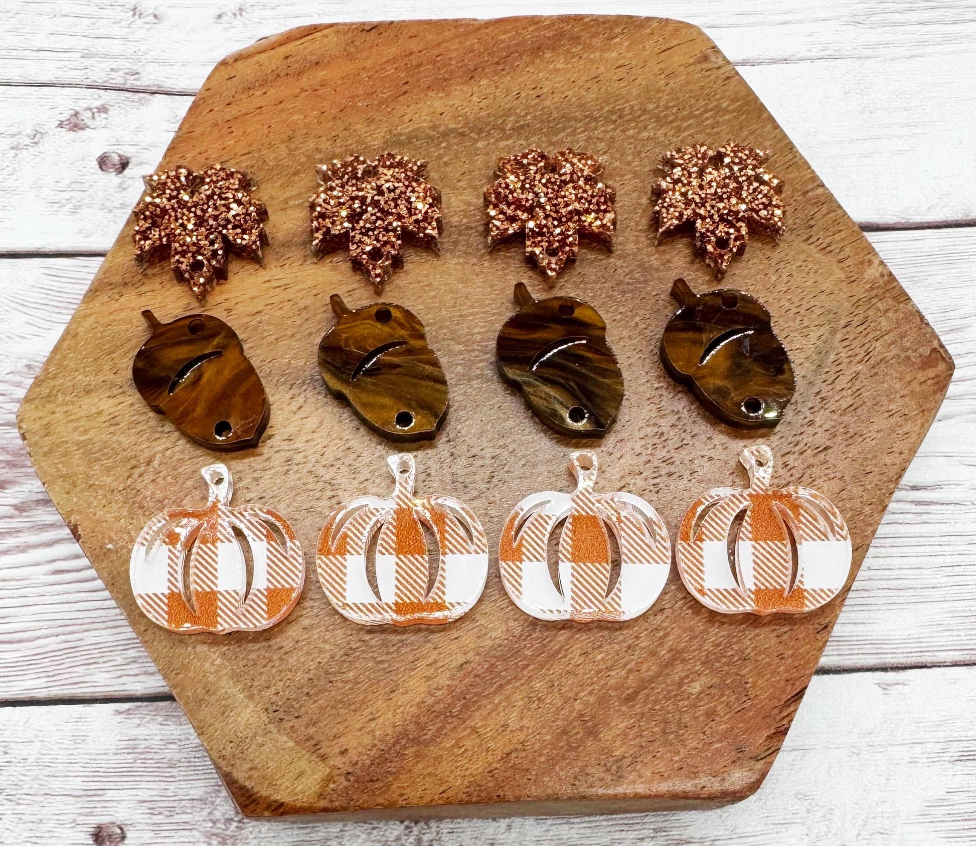 Fall Leaf Acorn Pumpkin Trio Acrylic Earring Blank Set, DIY Jewelry Making