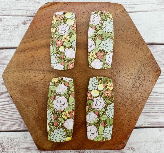 Gold Glitter Floral Print Acrylic Bar Earring Blanks, DIY Jewelry Making