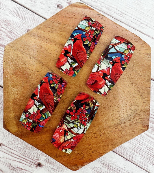 Winter Cardinal Bird Print Acrylic Bar Earring Blanks, DIY Jewelry Making