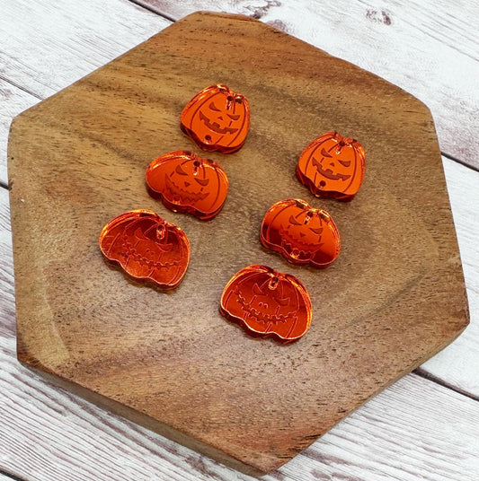 Mirrored Orange Stacked Jack-o-lantern Pumpkin Trio Halloween Set Earring Blanks, DIY Jewelry Making