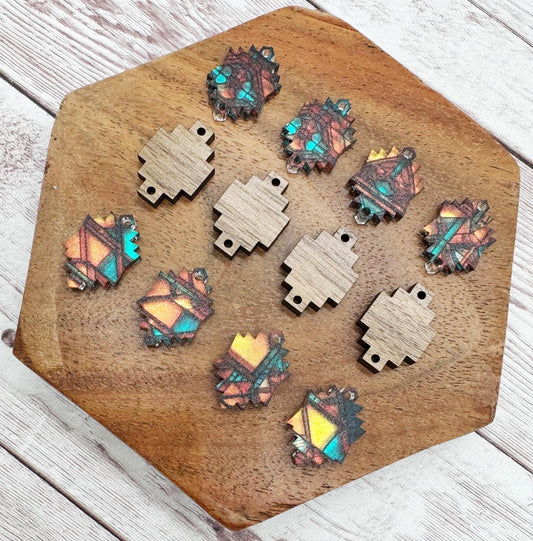 Southwest Western Aztec Metallic Acrylic and Wood Trio Set Earring Blanks, DIY Jewelry Making