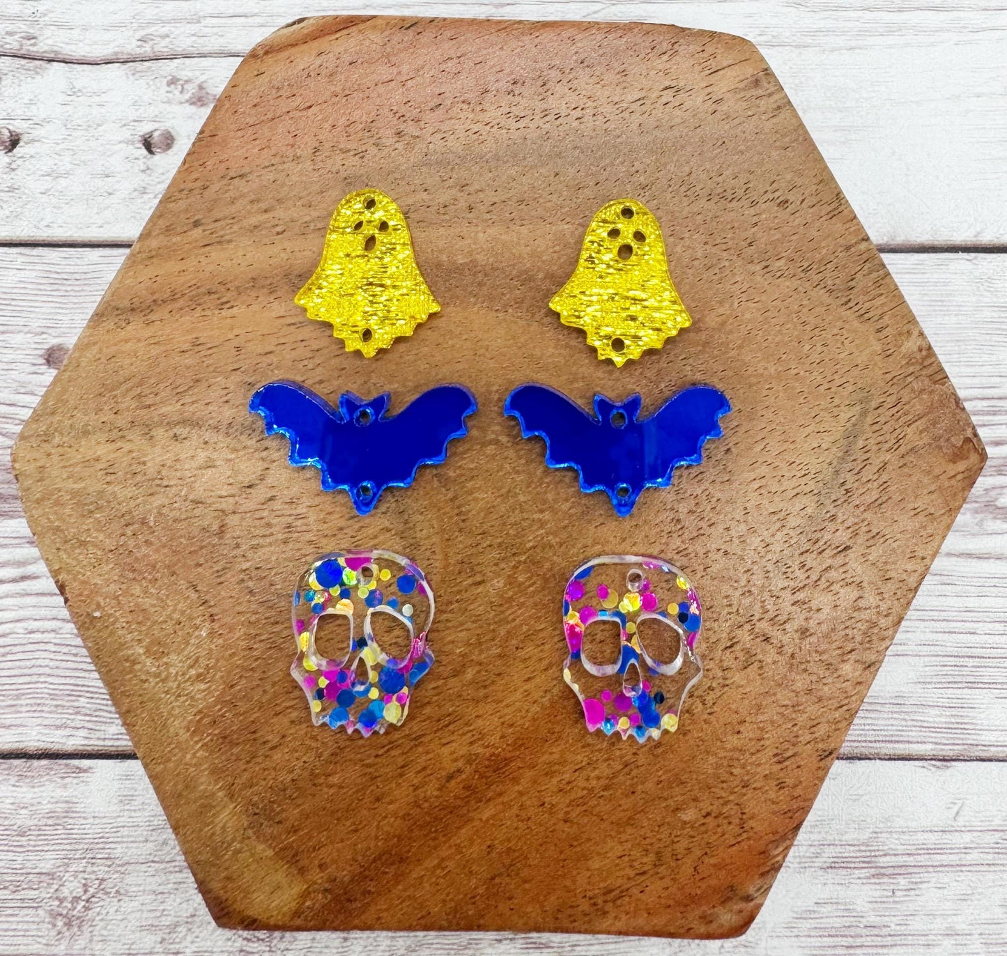 Ghost, Bat, Skull Trio Halloween Set Acrylic Earring Blanks, DIY Jewelry Making
