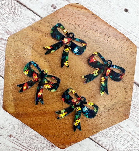 Set of 2 Christmas Light Print Acrylic Bow Earring Blanks DIY Jewelry Making
