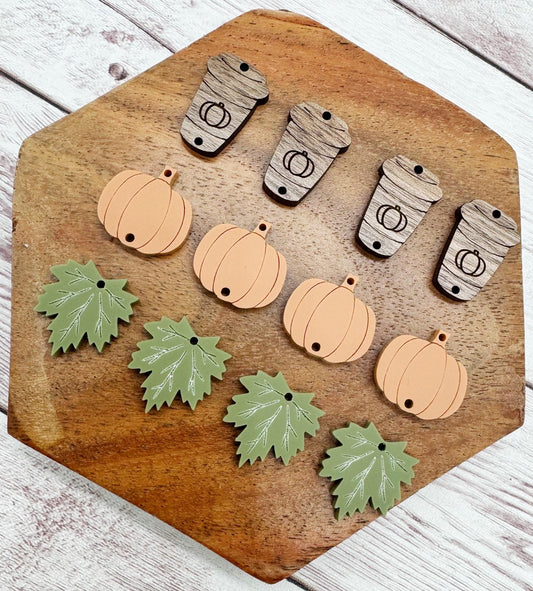 Fall Engraved Pumpkin Spice Coffee Trio Acrylic and Wood Earring Blank Set, DIY Jewelry Making