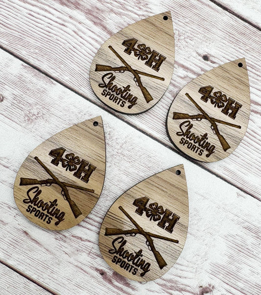 Wood Engraved 4H Shooting Sports Rifle Earring Blanks, Finished Walnut Blank, DIY Jewelry Making