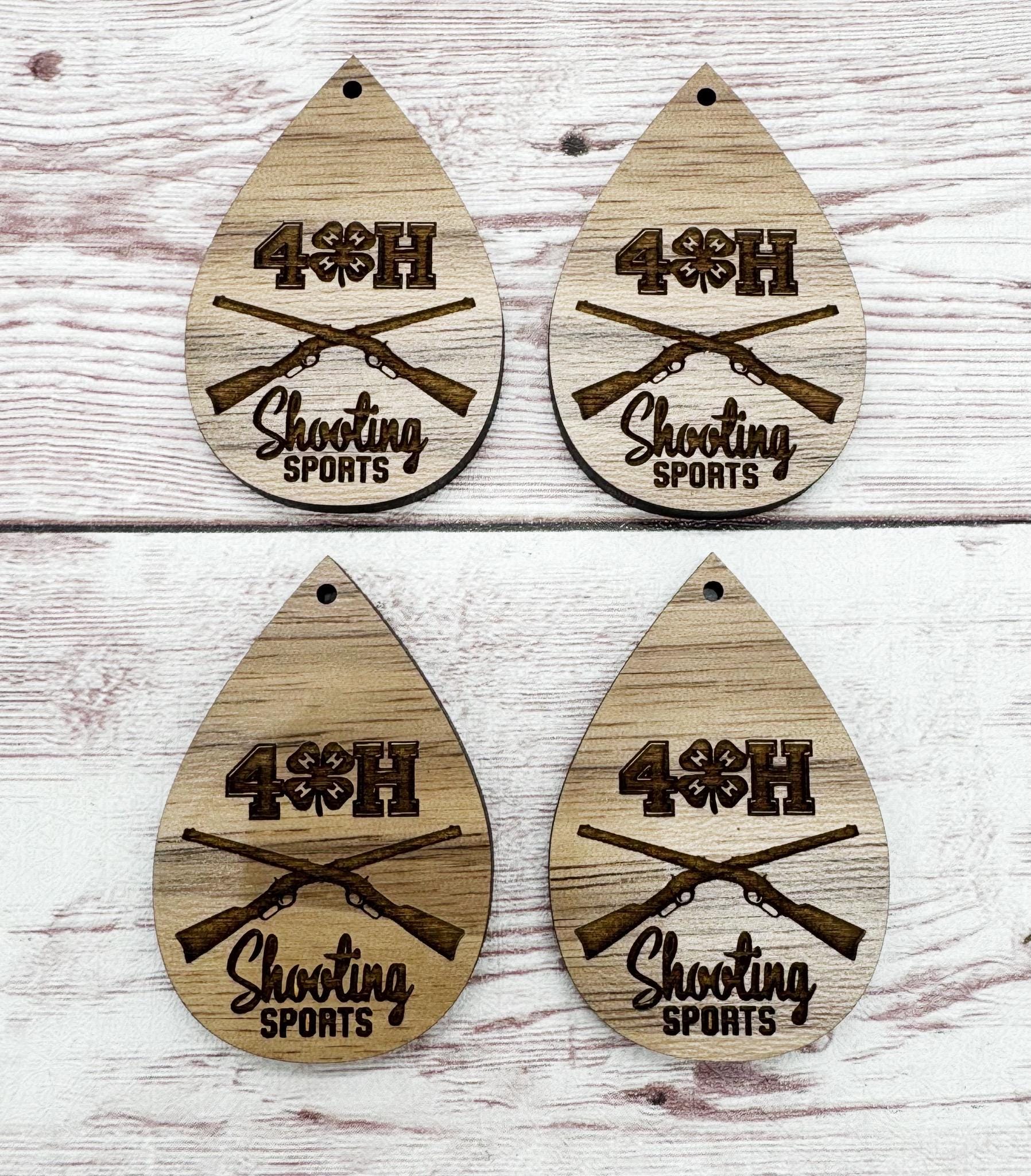 Wood Engraved 4H Shooting Sports Rifle Earring Blanks, Finished Walnut Blank, DIY Jewelry Making