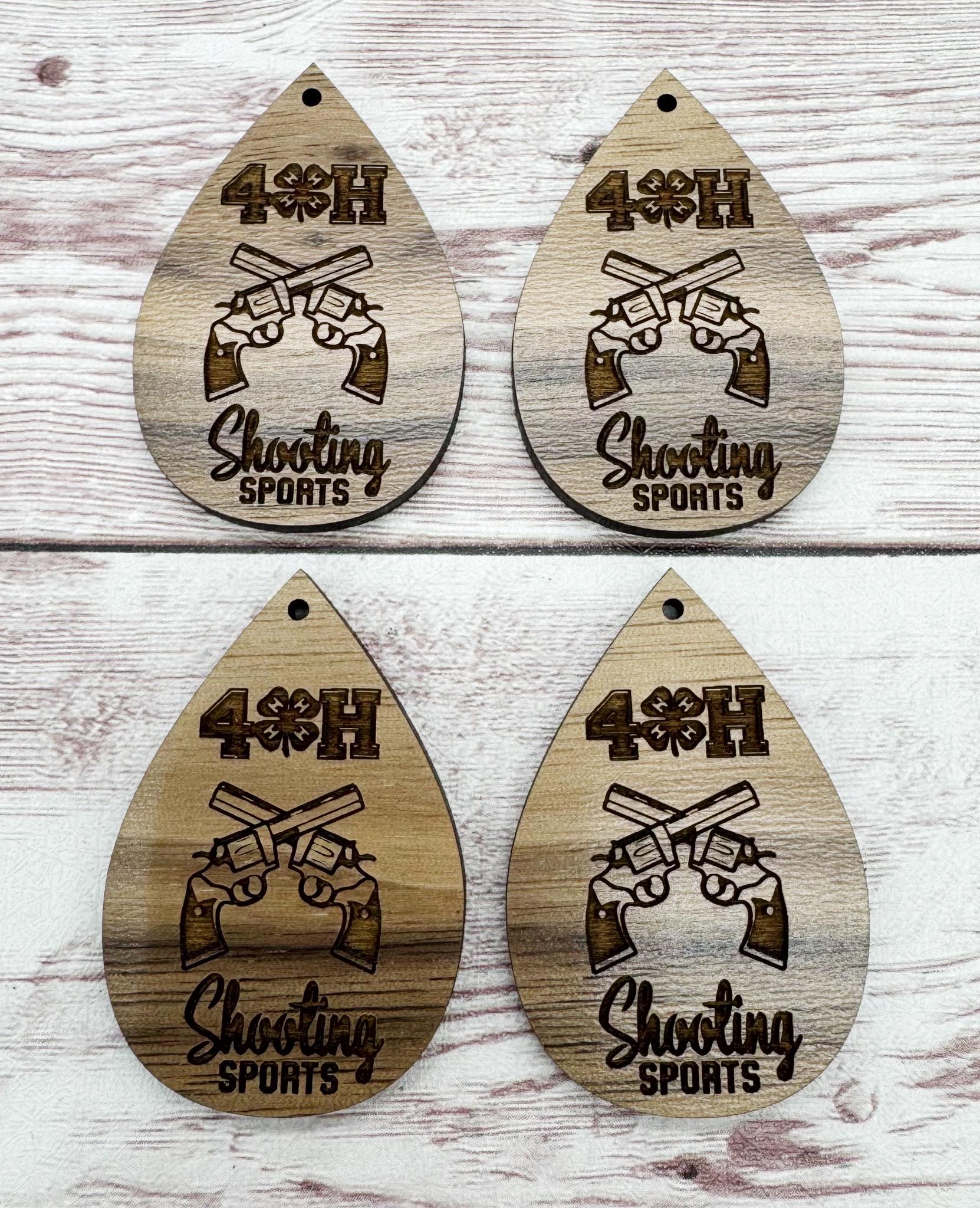 Wood Engraved 4H Shooting Sports Pistol Earring Blanks, Finished Walnut Blank, DIY Jewelry Making