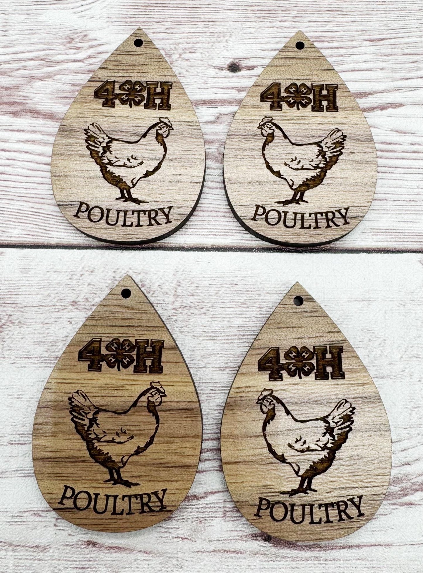 Wood Engraved 4H Poultry Earring Blanks, Finished Walnut Blank, DIY Jewelry Making