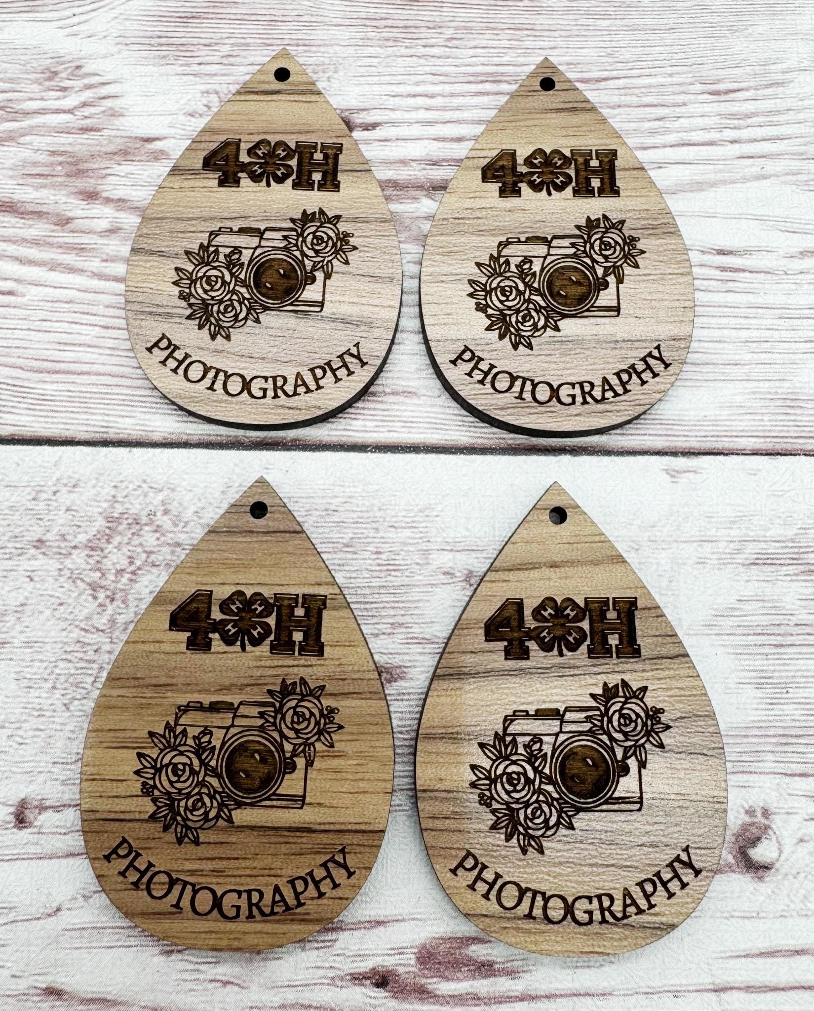 Wood Engraved 4H Photography Earring Blanks, Finished Walnut Blank, DIY Jewelry Making