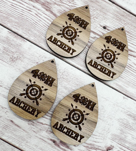 Wood Engraved 4H Archery Earring Blanks, Finished Walnut Blank, DIY Jewelry Making
