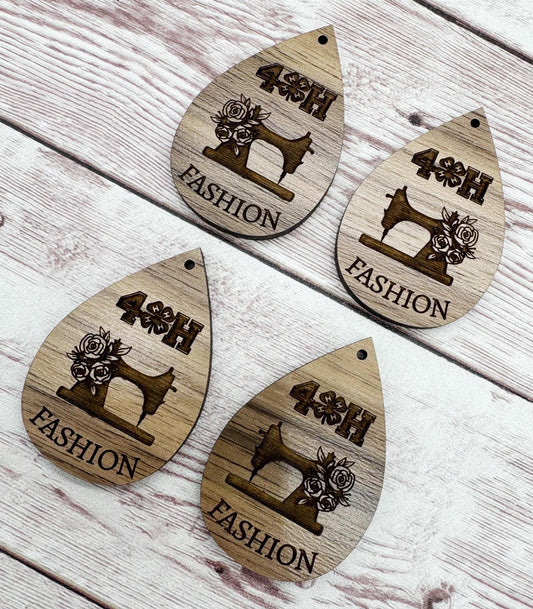 Wood Engraved 4H Fashion Earring Blanks, Finished Walnut Blank, DIY Jewelry Making