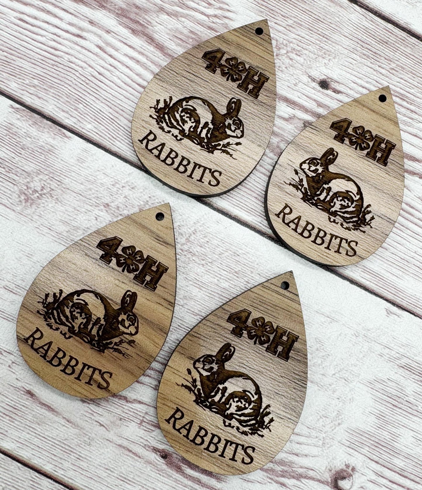 Wood Engraved 4H Rabbits Earring Blanks, Finished Walnut Blank, DIY Jewelry Making