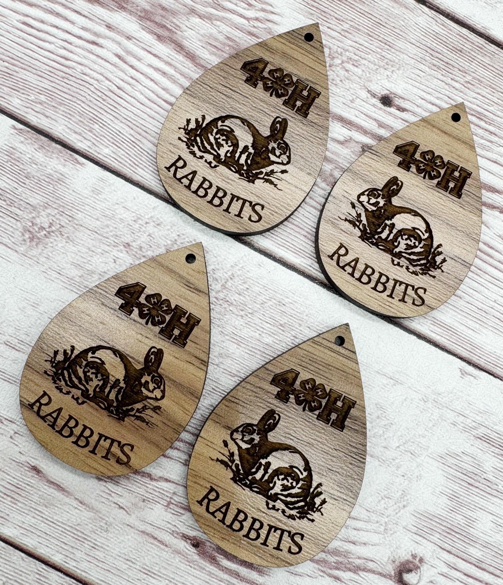 Wood Engraved 4H Rabbits Earring Blanks, Finished Walnut Blank, DIY Jewelry Making
