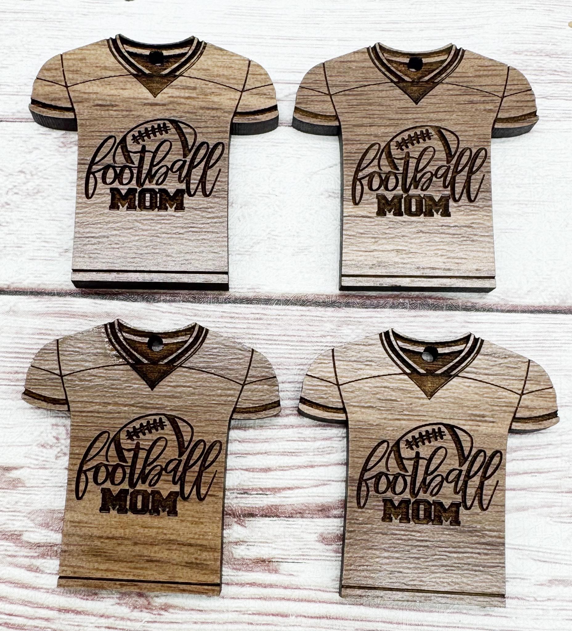 Wood Engraved Football Mom Jersey Sports Earring Blanks, Finished Walnut Blank, DIY Jewelry Making