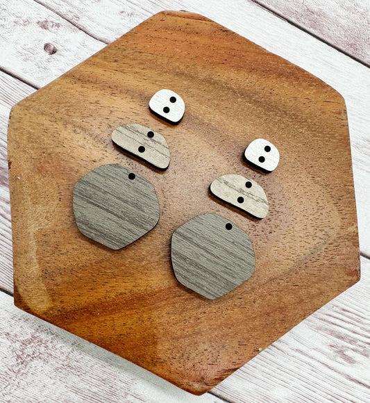 Grey Tone Wood Stone Trio Dangle Earring Blanks, DIY Jewelry Making