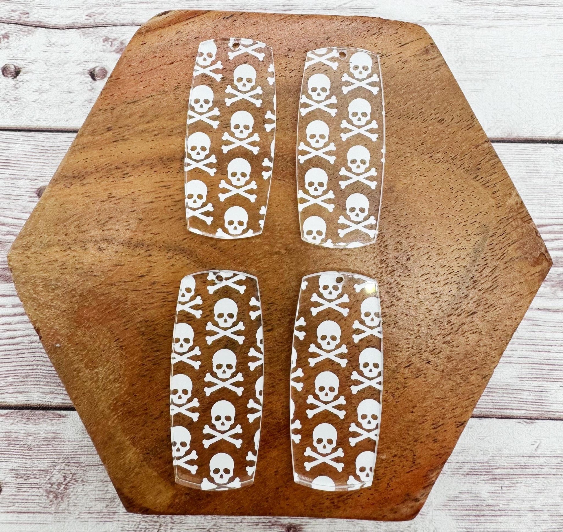 Skull and Crossbones Print Halloween Acrylic Bar Earring Blanks, DIY Jewelry Making