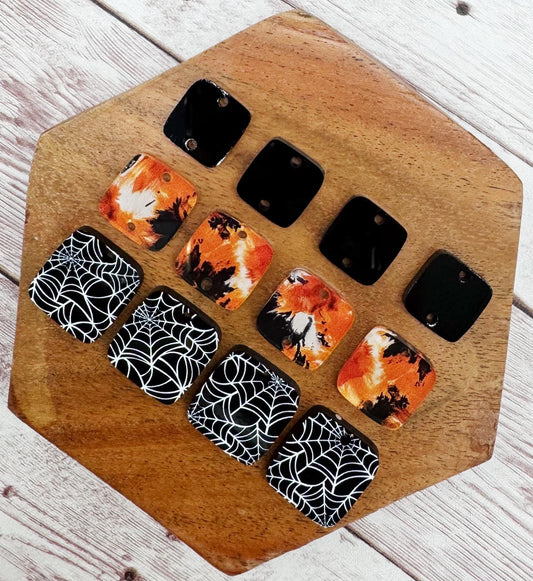 Halloween Print Rounded Square Trio Set Earring Blanks, DIY Jewelry Making