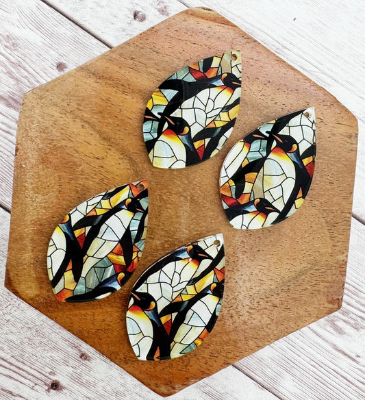 Penguin Stained Glass Print Acrylic Teardrop Earring Blanks, DIY Jewelry Making