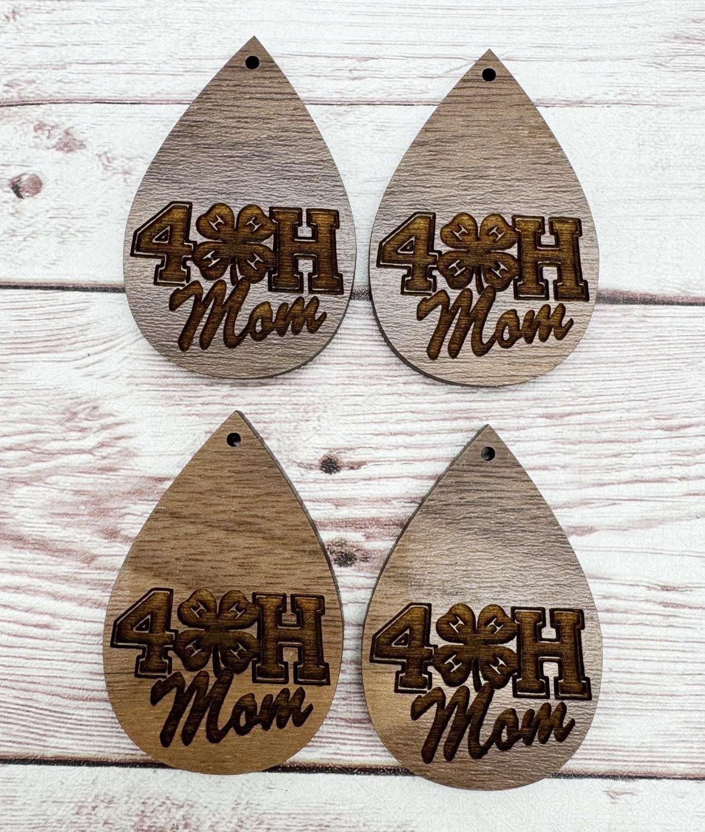 Wood Engraved 4H Mom Earring Blanks, Finished Walnut Blank, DIY Jewelry Making