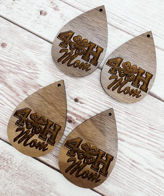 Wood Engraved 4H Mom Earring Blanks, Finished Walnut Blank, DIY Jewelry Making