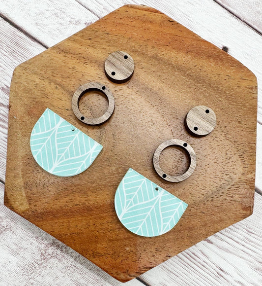 Seafoam and White Print Acrylic and Wood Trio Set Earring Blanks, DIY Jewelry Making