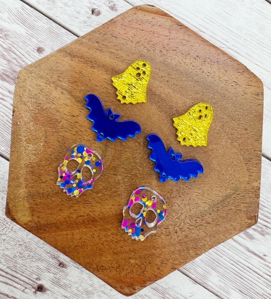 Ghost, Bat, Skull Trio Halloween Set Acrylic Earring Blanks, DIY Jewelry Making