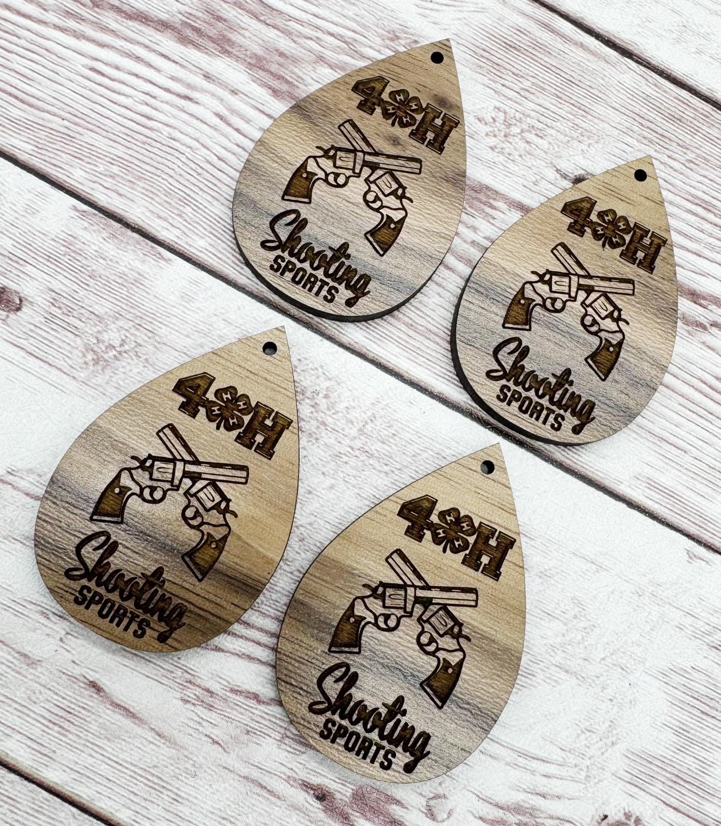 Wood Engraved 4H Shooting Sports Pistol Earring Blanks, Finished Walnut Blank, DIY Jewelry Making