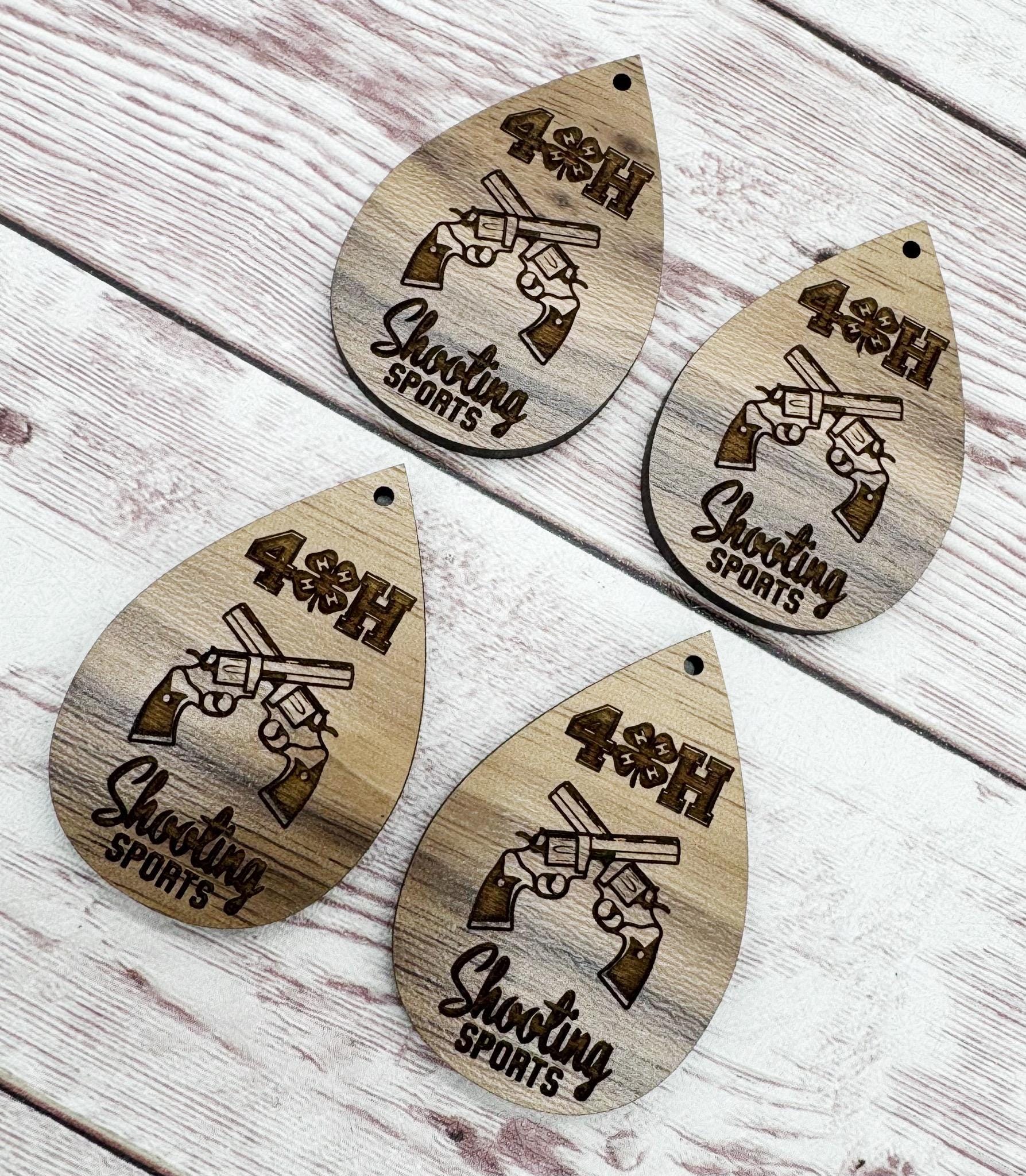 Wood Engraved 4H Shooting Sports Pistol Earring Blanks, Finished Walnut Blank, DIY Jewelry Making