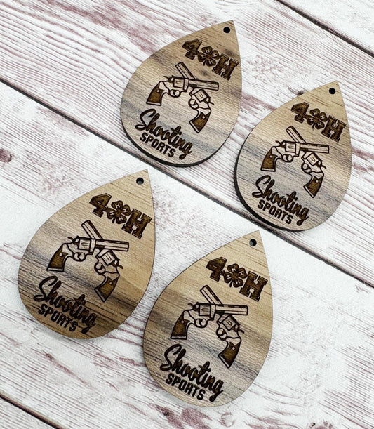 Wood Engraved 4H Shooting Sports Pistol Earring Blanks, Finished Walnut Blank, DIY Jewelry Making