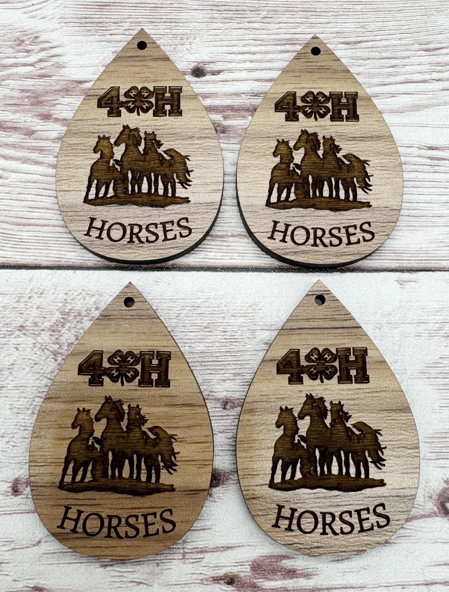 Wood Engraved 4H Horses Earring Blanks, Finished Walnut Blank, DIY Jewelry Making