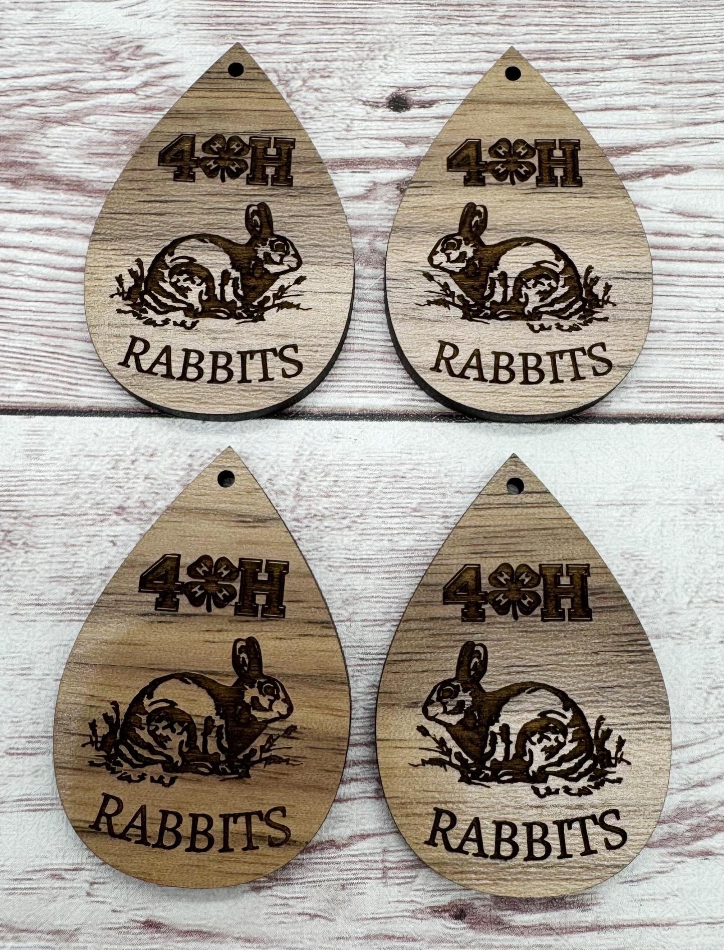 Wood Engraved 4H Rabbits Earring Blanks, Finished Walnut Blank, DIY Jewelry Making