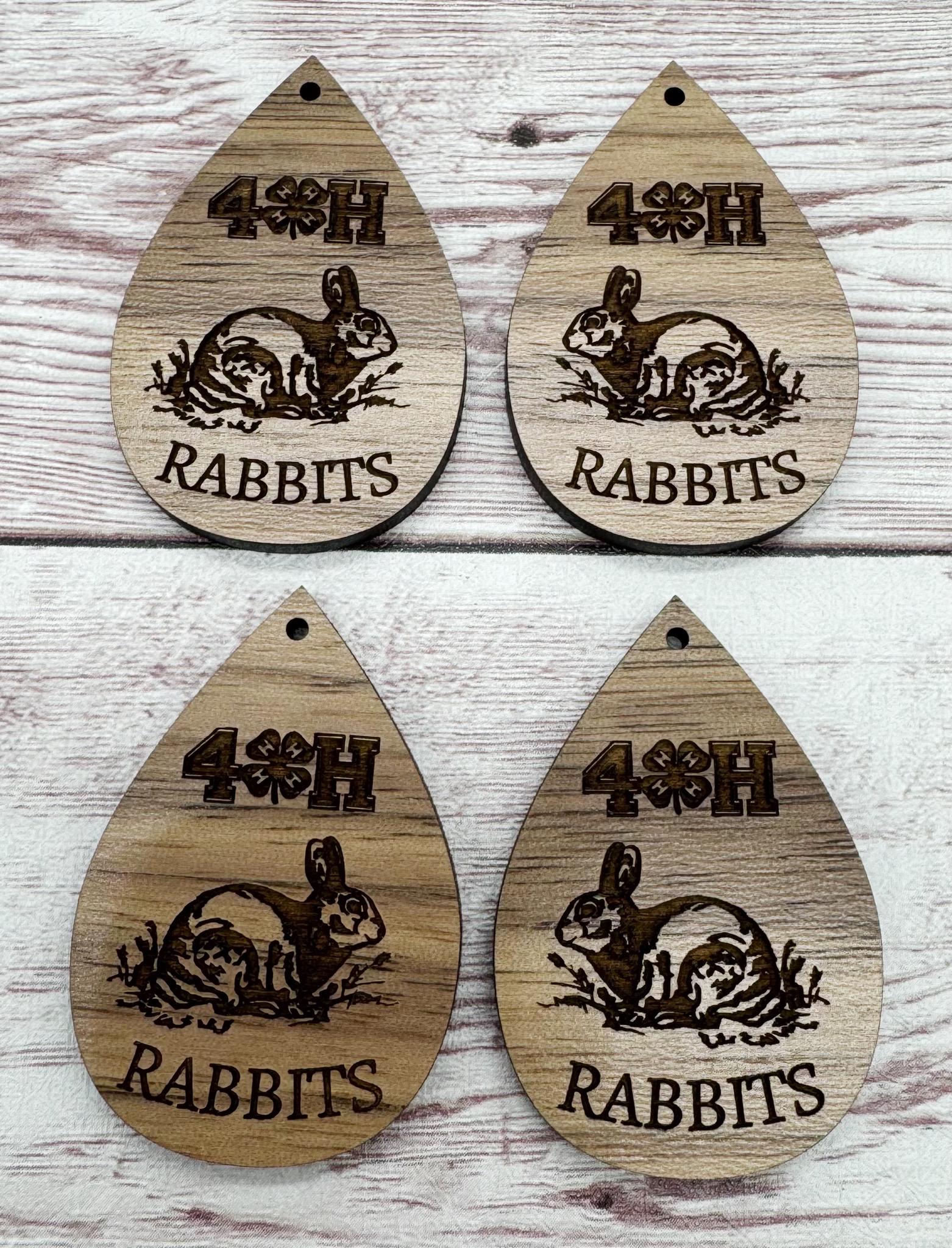 Wood Engraved 4H Rabbits Earring Blanks, Finished Walnut Blank, DIY Jewelry Making