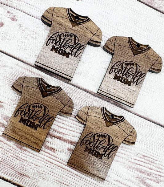 Wood Engraved Football Mom Jersey Sports Earring Blanks, Finished Walnut Blank, DIY Jewelry Making