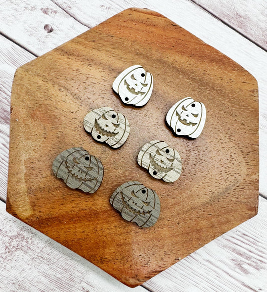 Stacked Grey Tone Engraved Jack-o-lantern Pumpkin Trio Halloween Set Earring Blanks, DIY Jewelry Making