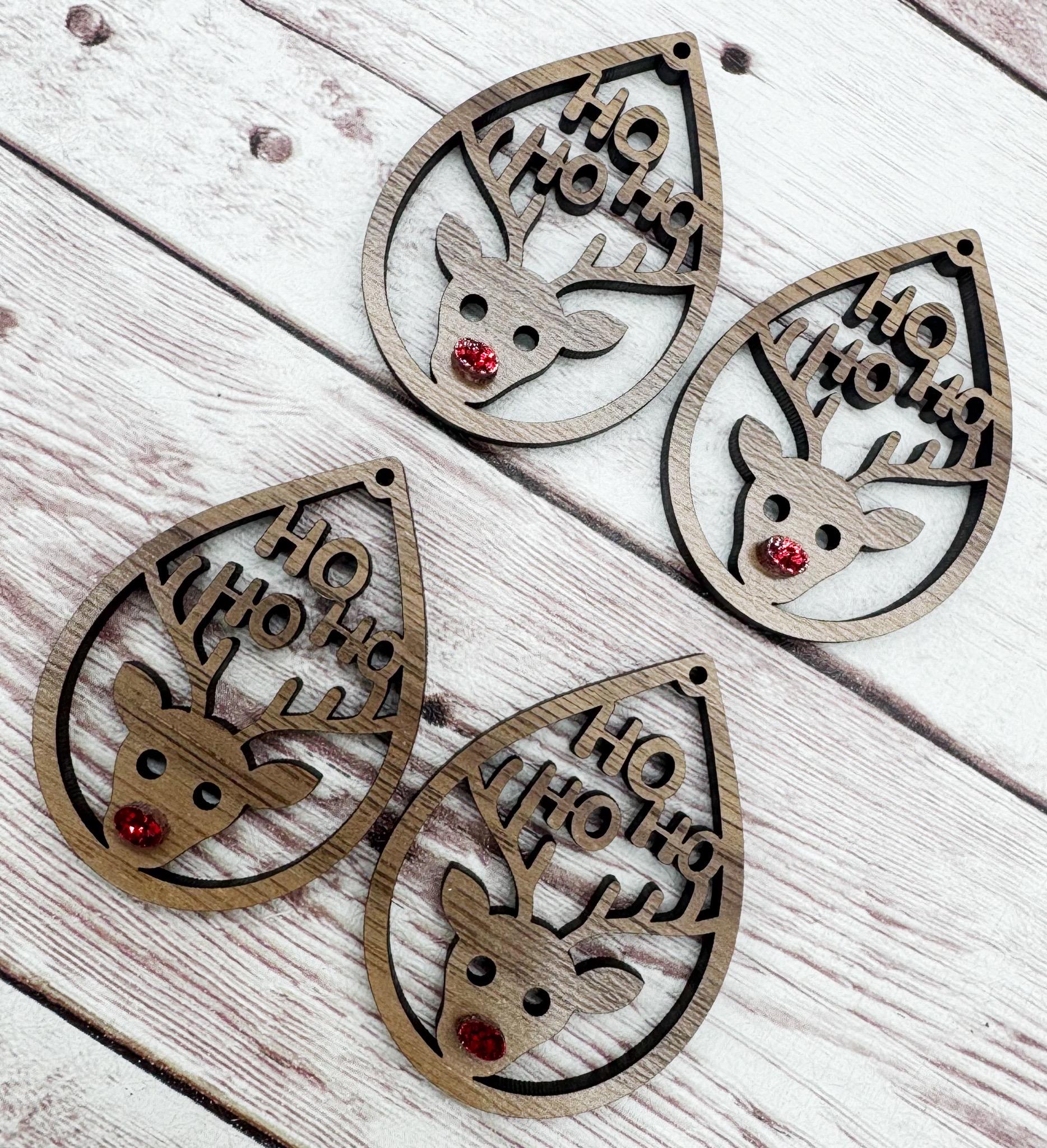 Teardrop Reindeer Rudolph with Glitter Nose Christmas Earring Blanks, DIY Jewelry Making