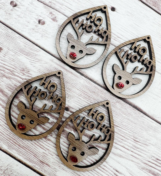 Teardrop Reindeer Rudolph with Glitter Nose Christmas Earring Blanks, DIY Jewelry Making