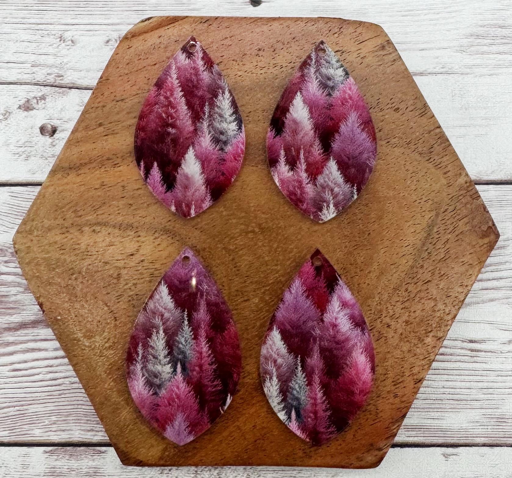 Pink and Purple Tone Winter Tree Print Acrylic Teardrop Earring Blanks, DIY Jewelry Making