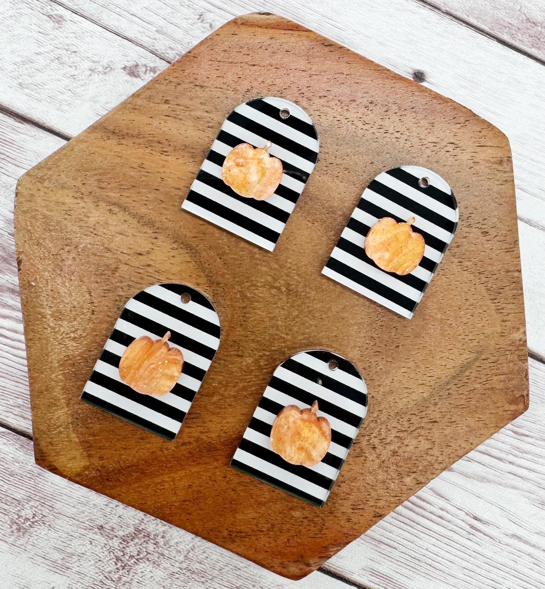 Black and White Stripe Arch and Pumpkin Layered Acrylic Halloween Earring Blanks, DIY Jewelry Making