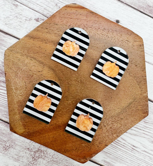 Black and White Stripe Arch and Pumpkin Layered Acrylic Halloween Earring Blanks, DIY Jewelry Making