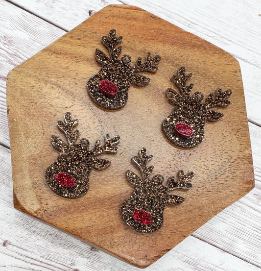 Brown Glitter Acrylic Reindeer Christmas Earring Blanks, DIY Jewelry Making