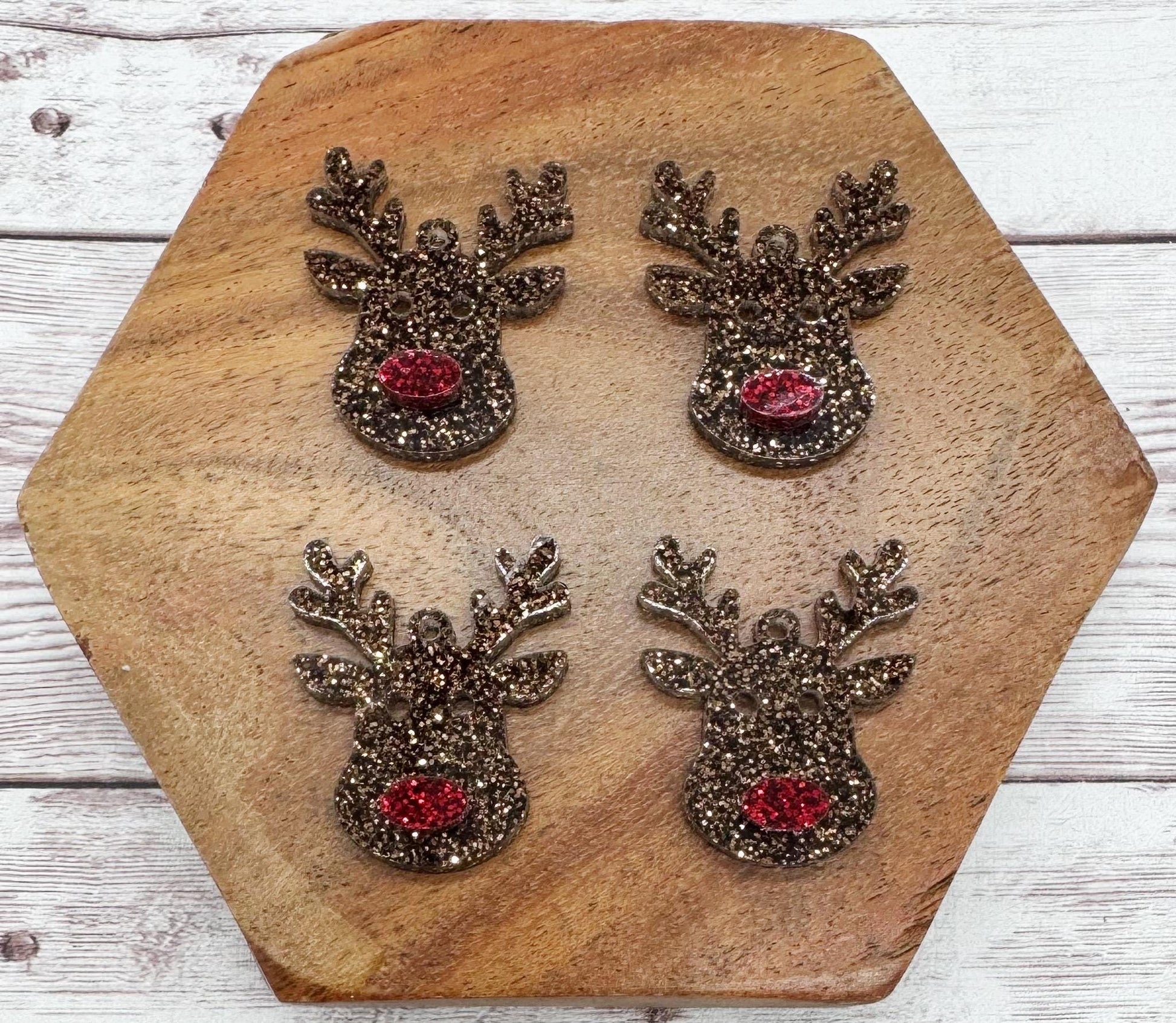 Brown Glitter Acrylic Reindeer Christmas Earring Blanks, DIY Jewelry Making