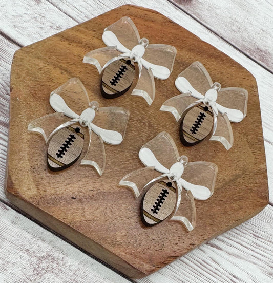 Engraved Acrylic Bow and Wood Football Sports Set Earring Blanks, DIY Jewelry Making